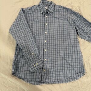 Peter Millar Button Down Shirt Men’s XL •‎ Blue Plaid 100% Cotton Long Sleeve